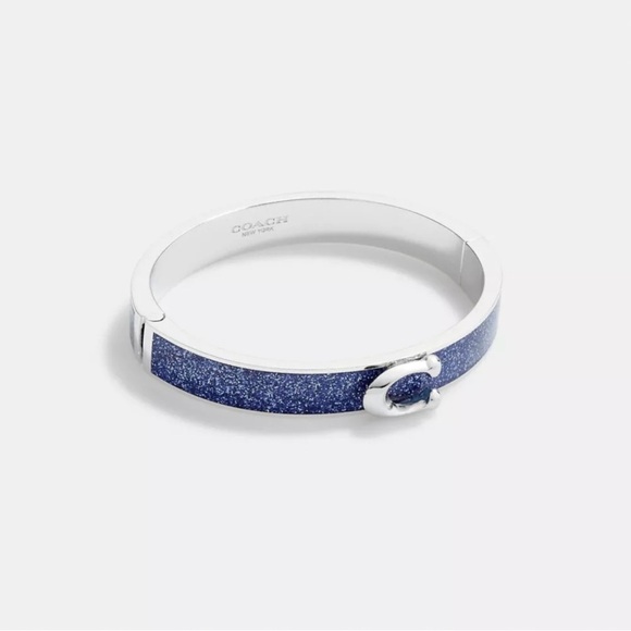 NWT Coach Signature C Logo Hinged Bangle Bracelet- Sparkly Blue Enamel w/ Silver - Picture 7 of 7